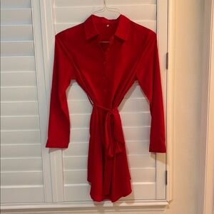 Red Button-Up Dress with Belt, never worn, perfect condition